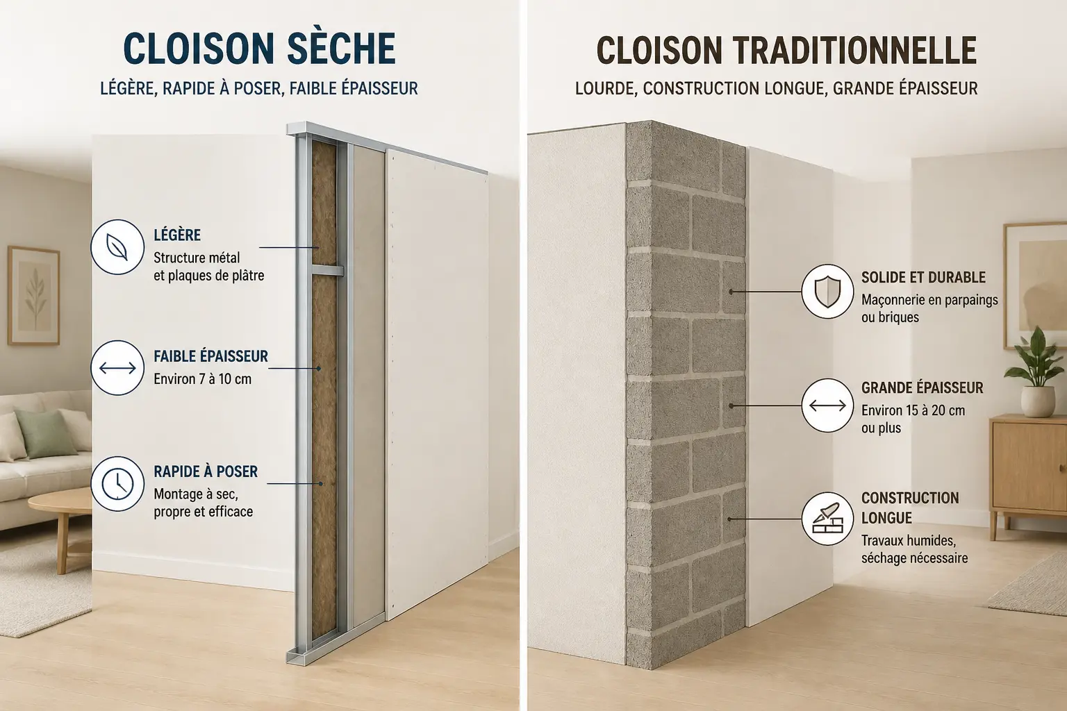 Qu’est-ce qu’une cloison sèche et en quoi se distingue-t-elle du placo ?