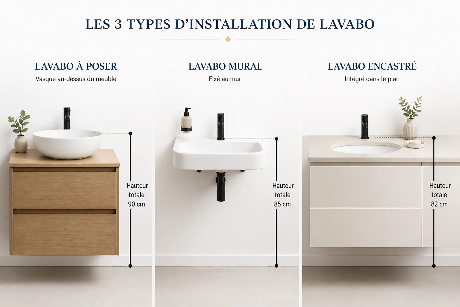 Vasque à poser, lavabo suspendu, plan vasque : les cotes qui changent