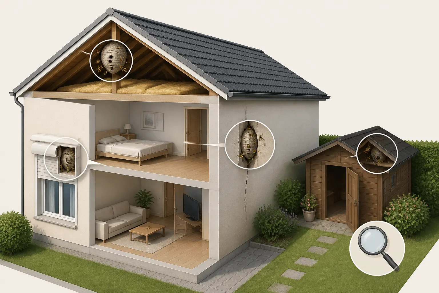 Où les guêpes s’installent dans la maison et au jardin